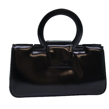 SALVATORE FERRAGAMO Hand Bag Enamel Black Gold Auth 85244