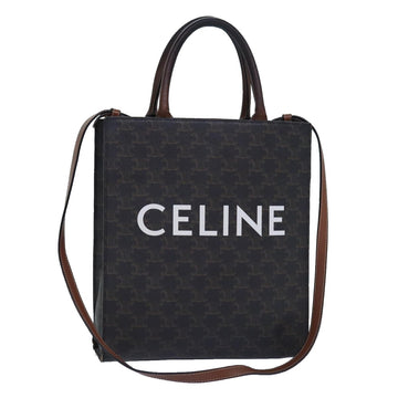 CELINE Triomphe Canvas Hand Bag PVC 2way Black Gold Auth 85281