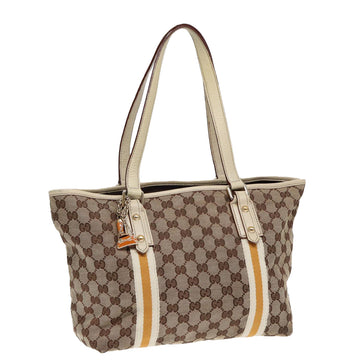 GUCCI GG Supreme Sherry Line Tote Bag Beige Gold Silver Auth 85285