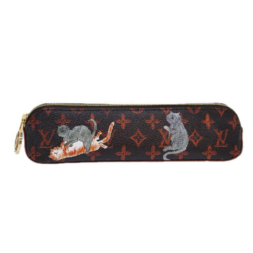 LOUIS VUITTON Catgram Trousse Elizabeth Pen Case Brown GI0357 LV Auth 85318A