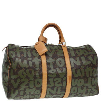 LOUIS VUITTON Monogram Graffiti Keepall 50 Boston Bag Khaki M92196 Auth 85405