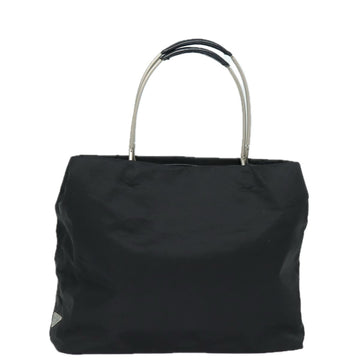 PRADA Tote Bag Nylon Black Silver Auth 85538