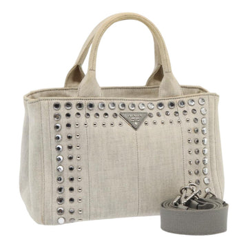 PRADA Bijoux Canapa PM Hand Bag Canvas 2way Gray Silver Auth 85622