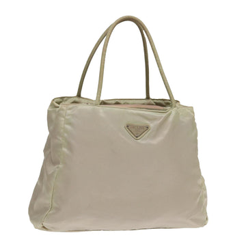 PRADA Tote Bag Nylon Silver Cream Auth 85629