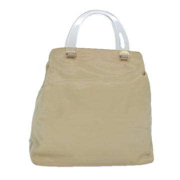 PRADA Hand Bag Nylon Silver Cream Auth 85630