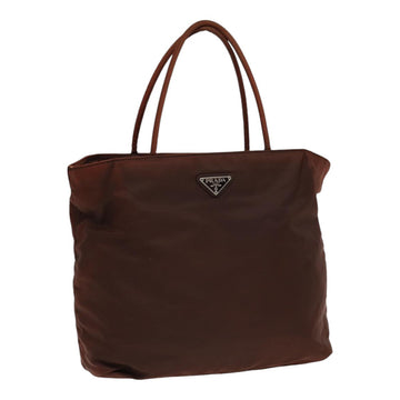 PRADA Tote Bag Nylon Brown Silver Auth 85631