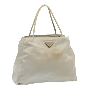 PRADA Tote Bag Nylon Ivory Silver Auth 85638