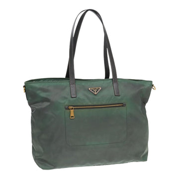 PRADA Tote Bag Nylon Khaki Gold Auth 85641