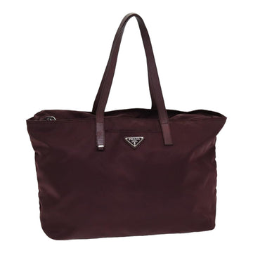 PRADA Tote Bag Nylon Bordeaux Silver Auth 85643