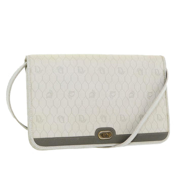 CHRISTIAN DIOR Honeycomb Canvas Shoulder Bag PVC Leather White Gold Auth 85691