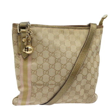 GUCCI GG Canvas Sherry Line Shoulder Bag Beige Gold pink 144388 Auth 85719