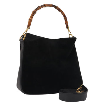 GUCCI Bamboo Hand Bag Suede 2way Black Gold 001 3754 1638 Auth 85727