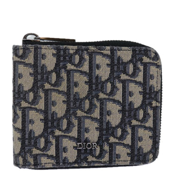 CHRISTIAN DIOR Trotter Canvas Zip Wallet Navy Silver Auth 85809