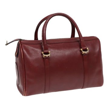 CARTIER Hand Bag Leather Red Gold Auth 85838