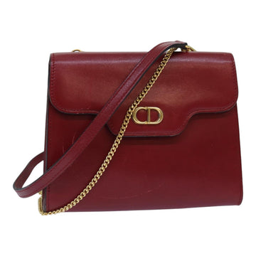 CHRISTIAN DIOR Chain Shoulder Bag Leather Red Gold Auth 85850