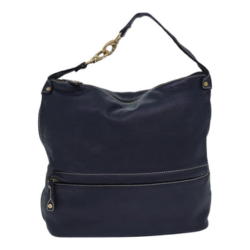 CELINE Shoulder Bag Leather Navy Gold Auth 85861