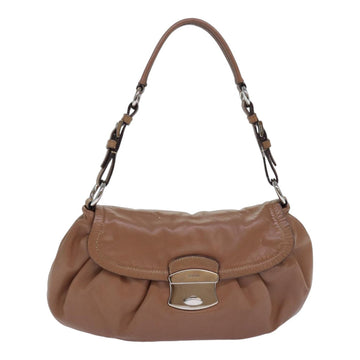 PRADA Shoulder Bag Leather Brown Silver Auth 85872