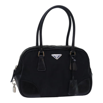 PRADA Hand Bag Nylon Black Silver Auth 85873