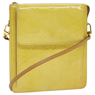 LOUIS VUITTON Monogram Vernis Motto Pouch Lime Yellow M91059 LV Auth 85955