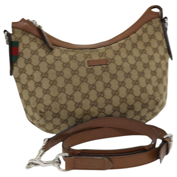 GUCCI GG Canvas Web Sherry Line Shoulder Bag Beige Silver Red 353399 Auth 85990