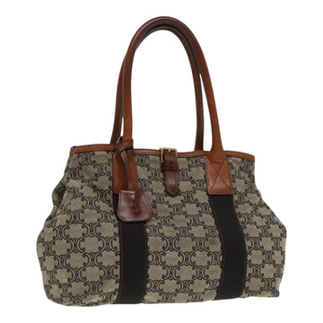 CELINE Paris Macadam Canvas Tote Bag Gray Brown gold Auth 86030