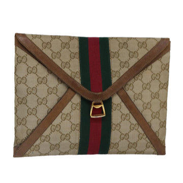 GUCCI GG Canvas Web Sherry Line Clutch Bag Beige Red gold Auth 86042