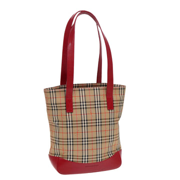 BURBERRY Nova Check Tote Bag Canvas Leather Beige Gold Red Auth 86159