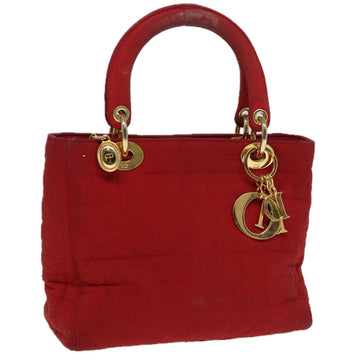 CHRISTIAN DIOR Canage Quilted Lady Dior Hand Bag Nylon Red Gold Auth 86165