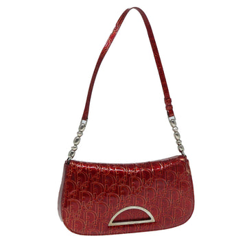 CHRISTIAN DIOR Trotter Canvas Shoulder Bag Enamel Red Silver Auth 86172