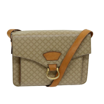 CELINE Macadam Canvas Shoulder Bag Beige Gold Auth 86227