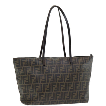 FENDI Zucca Canvas Tote Bag Brown Black gold Auth 86249