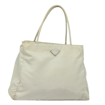 PRADA Hand Bag Nylon Cream Silver Auth 86254