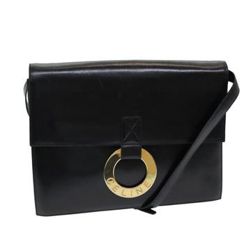 CELINE Shoulder Bag Leather Black Gold Auth 86257