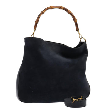 GUCCI Bamboo Hand Bag Suede 2way Navy Gold 001 1014 1577 0 Auth 86262