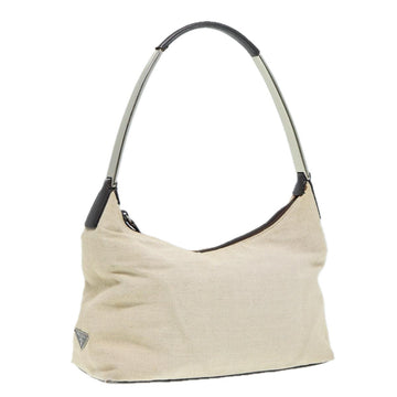 PRADA Shoulder Bag Canvas Beige Brown Silver Auth 86340