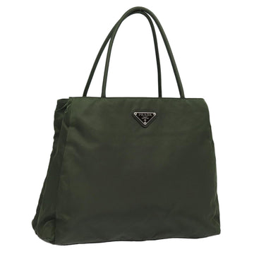 PRADA Tote Bag Nylon Khaki Silver Auth 86342