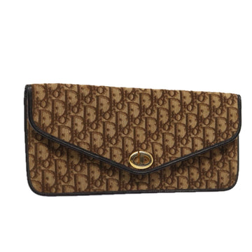 CHRISTIAN DIOR Trotter Canvas Clutch Bag Brown Gold Auth 86417