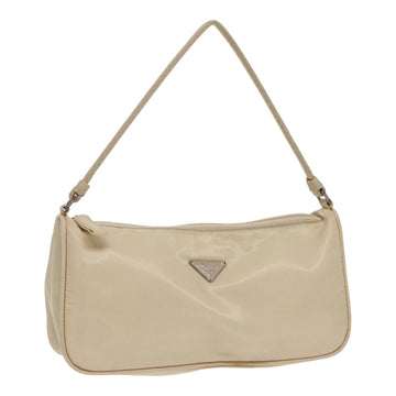 PRADA Accessory Pouch Nylon Cream Silver Auth 86418