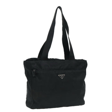 PRADA Tote Bag Nylon Black Silver Auth 86452