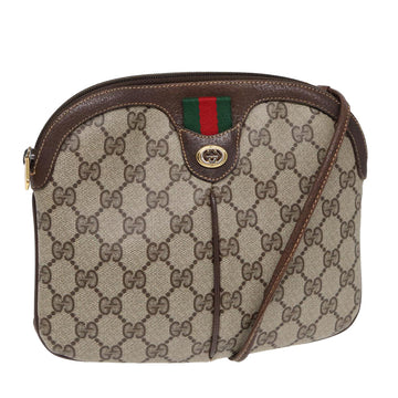 GUCCI GG Supreme Web Sherry Line Shoulder Bag PVC Beige Gold Auth 86551