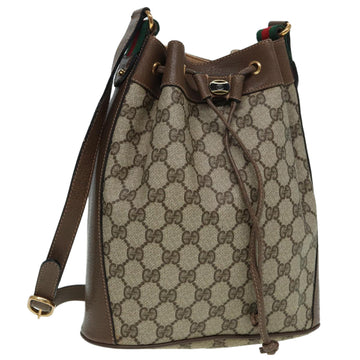 GUCCI GG Supreme Drawstring Bag Web Sherry Line Shoulder Bag PVC  Auth 86555