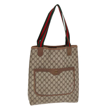 GUCCI GG Supreme Web Sherry Line Tote Bag PVC Leather Beige 39 02 003 Auth 86560