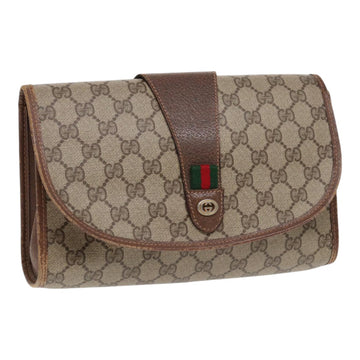 GUCCI GG Supreme Web Sherry Line Clutch Bag PVC Beige Red 89 01 030 Auth 86825