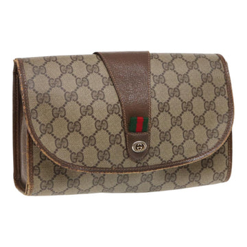 GUCCI GG Supreme Web Sherry Line Clutch Bag PVC Beige Red 89 01 030 Auth 86827