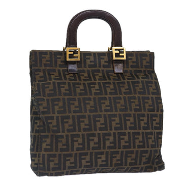 FENDI Zucca Canvas Hand Bag Brown Black gold Auth 86939