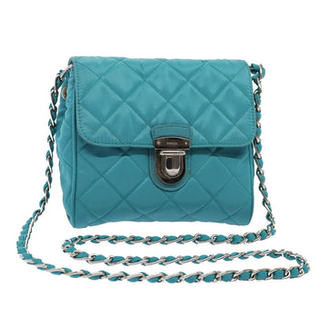 PRADA Chain Shoulder Bag Nylon Turquoise Blue Silver Auth 86958