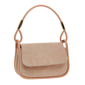 GUCCI Shoulder Bag Suede Beige Gold Auth 86964