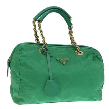 PRADA Hand Bag Nylon Green Gold Auth 86987