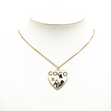 CHANEL Gold Plated CoCo Heart Shaped Pendant Necklace Costume Necklace