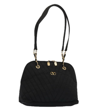 VALENTINO Chain Shoulder Bag Nylon Black Gold Auth 87024